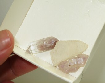 Trio of Lithium, White Laser Lemurian with Hematite & Lavender Amethyst Quartz Crystal Points from Madagascar - OOAK