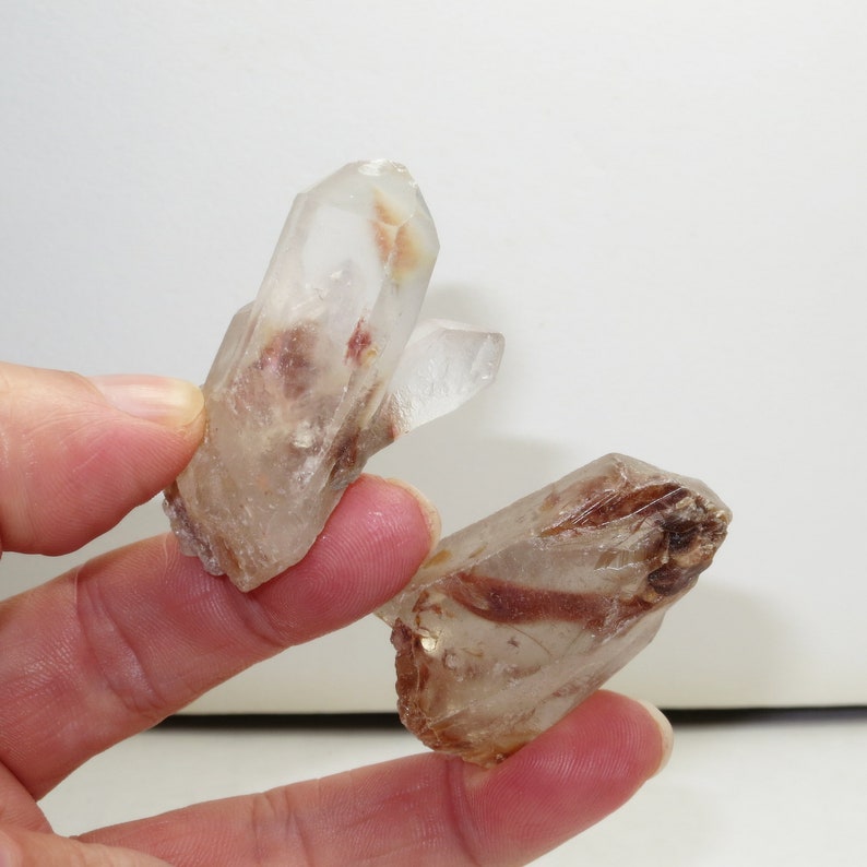 Pair Tabby Pretty Friends Red Amphibole Quartz Crystal Point From The Lemurian Mines Brazil image 1