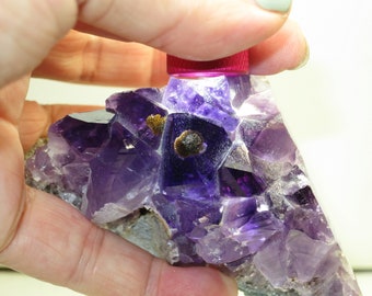 Uncommon Cacoxenite Ball "Eye" x2 inside Amethyst - Small Geode Cluster Quartz crystal Point