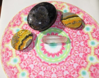 Intuition Powerhouse - Specialty Set - Mandala Altar Grid - Lemurian Quartz Crystal Point - Iolite - Sunstone - Bumblebee Jasper