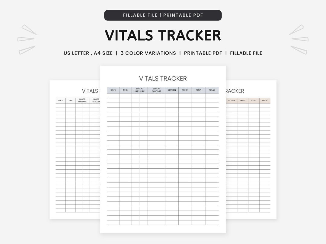 Vital Signs Tracking Sheet, Printable & Fillable Vital Tracker Template
