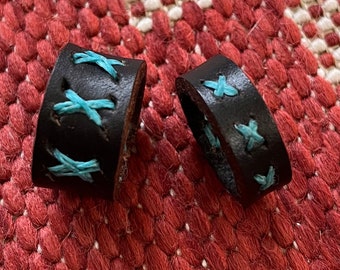 Black Leather with Turquoise Xs Ring