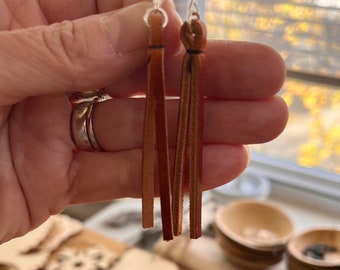 Long Leather Strip Earring on a Sterling Silver French Hook