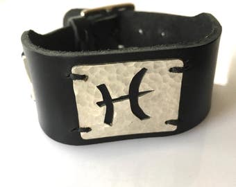 Personalized Leather Zodiac Cuff Bracelet