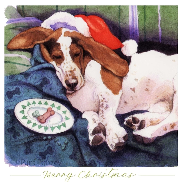 Basset Hound Christmas Cards 6 Fun Designs Two of each 12 Square Cards Free Shipping