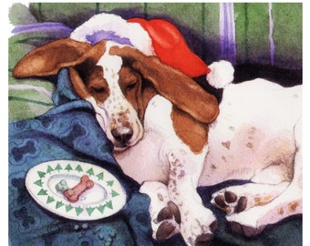 Basset Hound Christmas Cards 6 Fun Designs Two of each 12 Square Cards Free Shipping