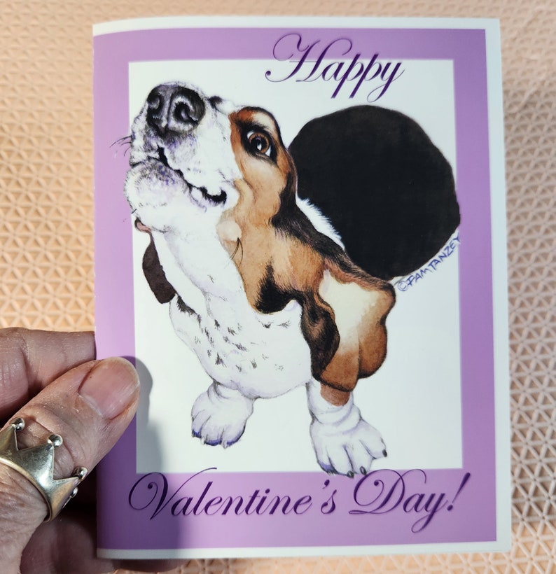 Valentine's Day Cards Sweet Happy Puppy Basset Hound Art, Five lovely designs, Two of each, a 10 card set Free Shipping image 5