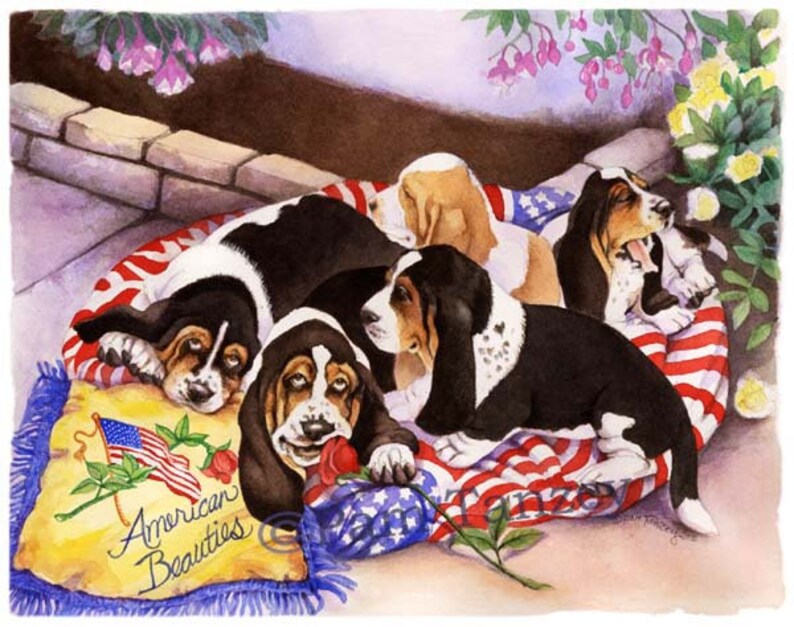 Basset Hound Patriotic 3 card Collection by Pam Tanzey Free Shipping image 3
