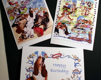Basset Hound Birthday Celebration 3 Card Collection blank inside
