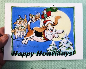 Cute Fun Basset Hound Christmas Cards 6 Fun Designs Two of each 12 Cards Kids will Love   Free Shipping