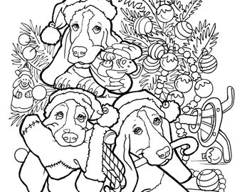 Holiday Dogs Christmas Coloring Cards, 6 Fun Designs Two of each, Twelve Large Cute Cards to Color, Free Shipping