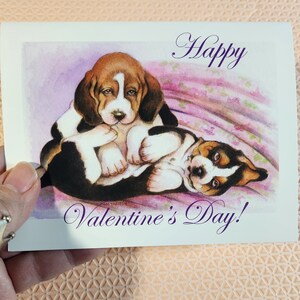 Valentine's Day Cards Sweet Happy Puppy Basset Hound Art, Five lovely designs, Two of each, a 10 card set Free Shipping image 2