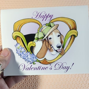 Valentine's Day Cards Sweet Happy Puppy Basset Hound Art, Five lovely designs, Two of each, a 10 card set Free Shipping image 3