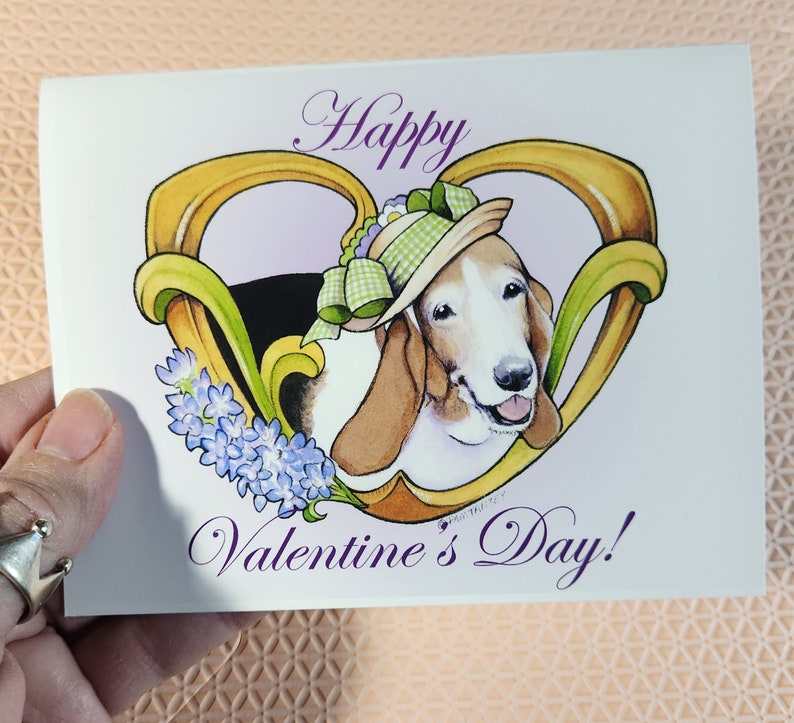 Valentine's Day Cards Sweet Happy Puppy Basset Hound Art, Five lovely designs, Two of each, a 10 card set Free Shipping image 3