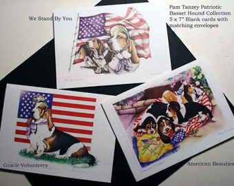 Basset Hound Patriotic 3 card Collection by Pam Tanzey Free Shipping
