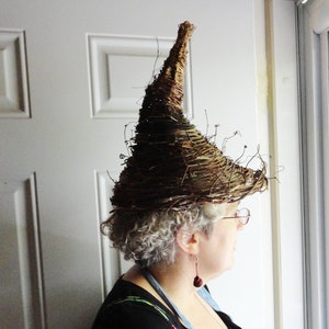 Wicker Cornucopia Rustic Handmade Wedding or Holiday Decor,  Handwoven Twig Hat,Witches Hat