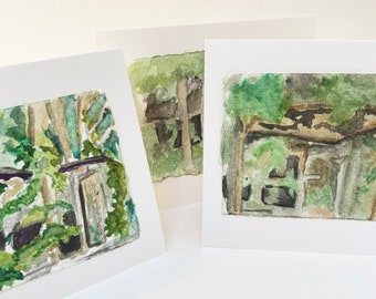 Barn, Original Watercolor Note Cards with Hand Painted Rustic Chicken Coop, Blank Inside