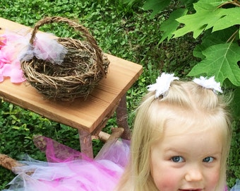 Ready To Ship, Rustic Flower Girl Wicker Basket, Rosemary for Remembrance, Small Dark Wicker, RSO