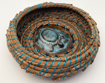 Beaded Turtle Pine Needle Basket