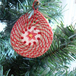 Coiled Horsehair, Christmas Ornament, Red Poinsettia, Basketry, Horse Hair