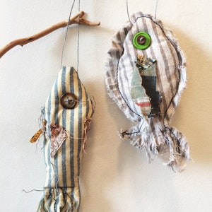 Fish Ornament, Recycled Cloth Plush Fish with Button Eyes image 3