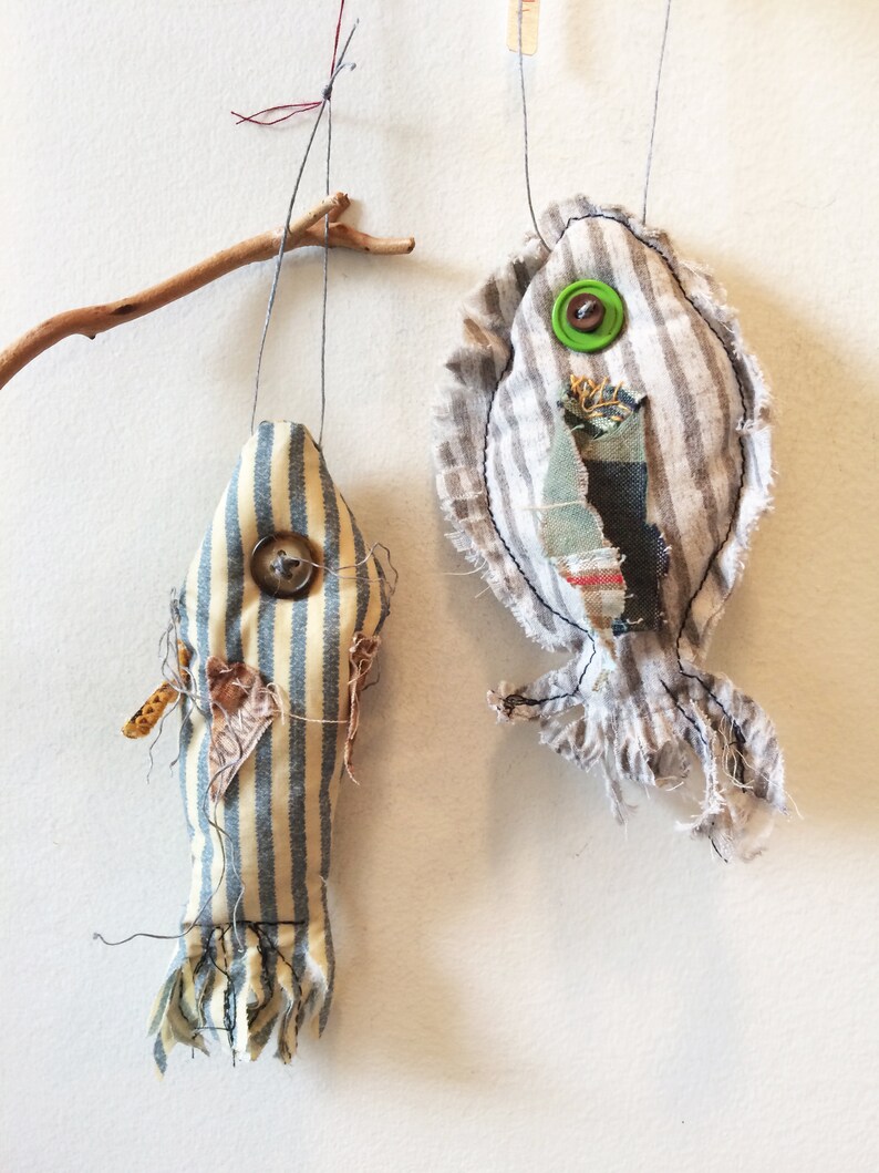 Fish Ornament, Recycled Cloth Plush Fish with Button Eyes image 3