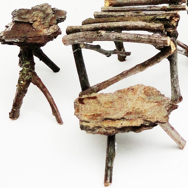 Rustic Primitive Mini Table, Wood Twig Furniture, Fairy Table, Fae Coffetable, Faery Bedside Stand, Brown