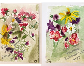 Original Watercolor Note Cards with Hand Painted Wildflowers, Blank Inside