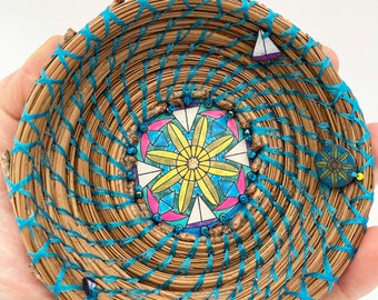 Pine Needle Basket, Small Colorful