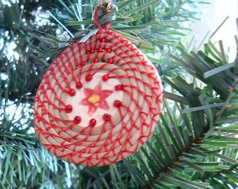 Coiled Horsehair, Christmas Ornament, Red Poinsettia, Basketry, Horse Hair