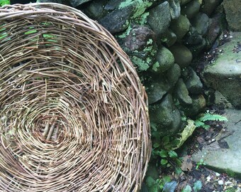 Large Primitive Twig Tray, Rustic Woven Decor, Woodland Wild Vine Basket, Garden Decor, Porch Basket