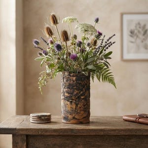Brown Brutalist Rustic Base Form Vase Pot Neutral Contemporary Home