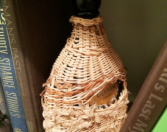 Woven Bottle, Reed Covered Bottle, Godiva Liqueur, Cushioned Liquor Container, Wickerwork on Glass