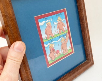 Framed Smokey Bear Stamps Block Kids See. Smell. Call. Get Help 1986