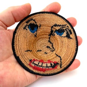 Contemporary Miniature Basket Angry Blue-Eyed Monster Face Storm Warning  coiled basket