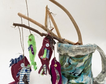 Fabric Fish on a Pole, Fishing Pole for Doll