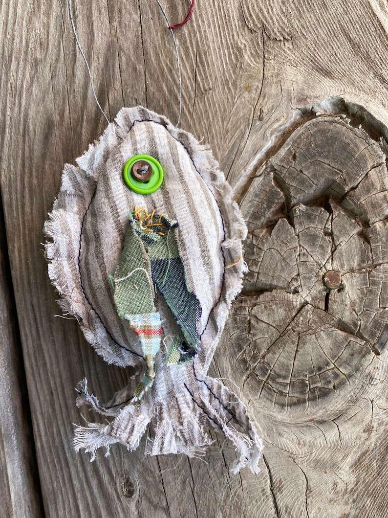 Fish Ornament, Recycled Cloth Plush Fish with Button Eyes 2. Green Eyed Fish
