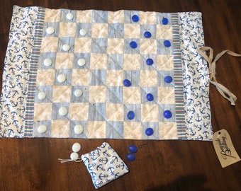 Checkers, Game, Portable, Travel, College, Kids, Beach, Quilted, Handmade