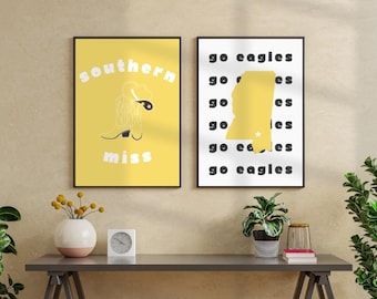 Southern Miss Digital Prints Set of 3, University of Southern Mississippi Posters, Go Eagles, Decor Wall Art, Dorm Prints, Dorm Decor