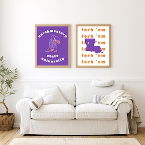 Northwestern State Universität Digitaldrucke 2er-Set, NSU Poster, Fork &#39;Em, Dekor Wandkunst, Wohnheim Drucke, Wohnheim Dekor, NSU Wohnheim