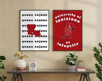 University of Louisiana at Lafayette Digital Prints Set of 2, ULL Posters, Geaux Cajuns, Decor Wall Art, Dorm Prints, Dorm Decor