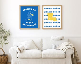 McNeese State University Digital Prints Set of 2, McNeese Posters, Geaux Pokes, Decor Wall Art, Dorm Prints, Dorm Decor