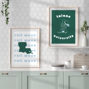 Tulane University Digital Prints Set of 2, Tulane Posters, Roll Wave, Decor Wall Art, Dorm Prints, New Orleans, Dorm Decor, Tulane Dorm