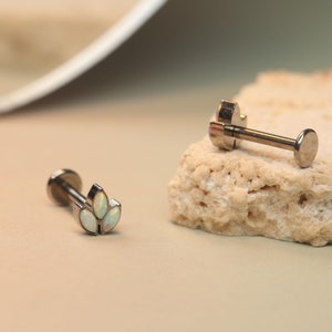 Aros de titanio con forma de trilobulado y piercing para el labio, con rosca interna de 16 g y parte posterior plana, para piercing en el cartílago y el labio