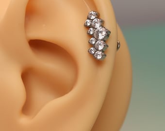 16G Shiny Zirconia Labret/Tragus/Cartilage/Conch/Lip Stud Titanium Flat Back Earrings 6mm 8mm 10mm