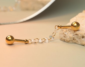 Fine Industrial Shiny CZ Chain/Industrial Barbell for Piercing, Spiral Chain Piercing, Chain Earrings 14G 316L