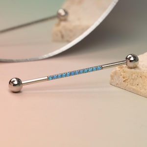 14G Cute Opal Industrial Piercing Jewelry Medical Steel Industrial Barbell Earrings, Helix, Ear Cartilage 38mm