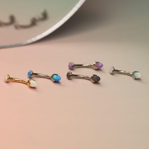 Cute Opal Cone Eyebrow Jewelry - Fashion Curved Barbell and Lip Stud 16G Cartilage Earrings Opal