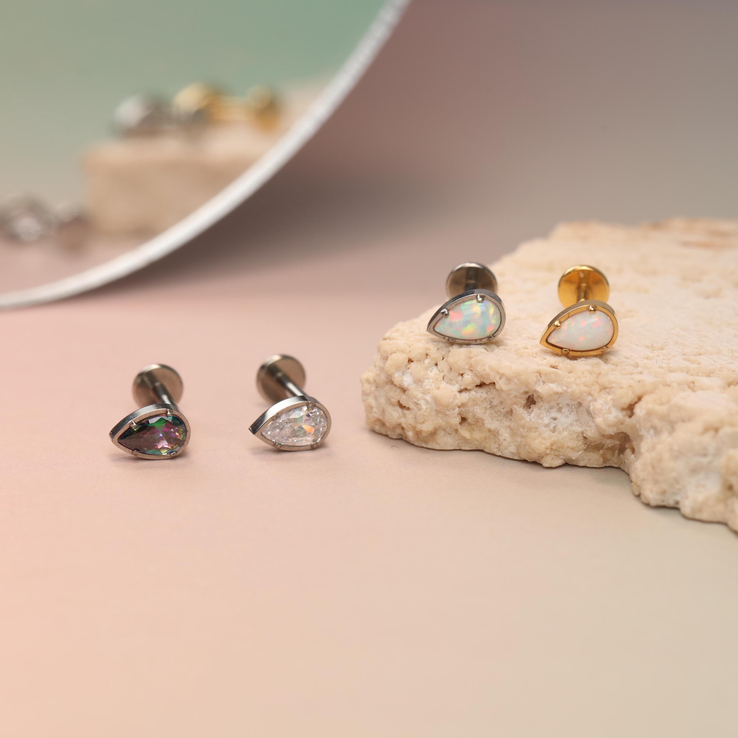18G 16G teardrop opal/zircon tragus cartilage conch lip studs Medusa piercing jewelry titanium flat back lip studs nose stud