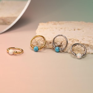 Unieke draadgewikkelde neustussenschotring opaal/turkoois septum piercing ring neusring 16G 18G 20G fashion neusring